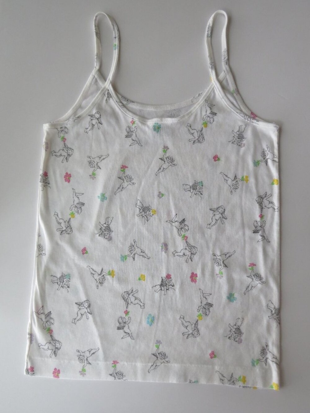Vintage Malizia La Perla Cotton Italian Camisole Cherub & Floral Print, Made in
